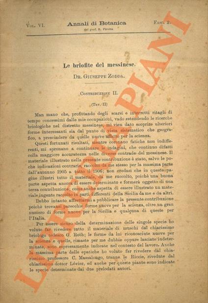 Le briofite del messinese. II° e III° - Giuseppe Zodda - copertina