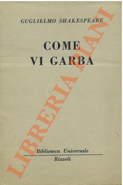 Come vi garba - William Shakespeare - copertina