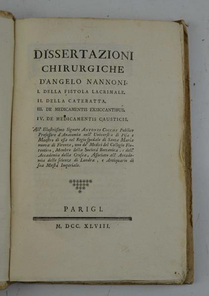 Dissertazioni chirurgiche… - Angelo Nannoni - copertina