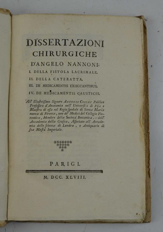 Dissertazioni chirurgiche… - Angelo Nannoni - copertina