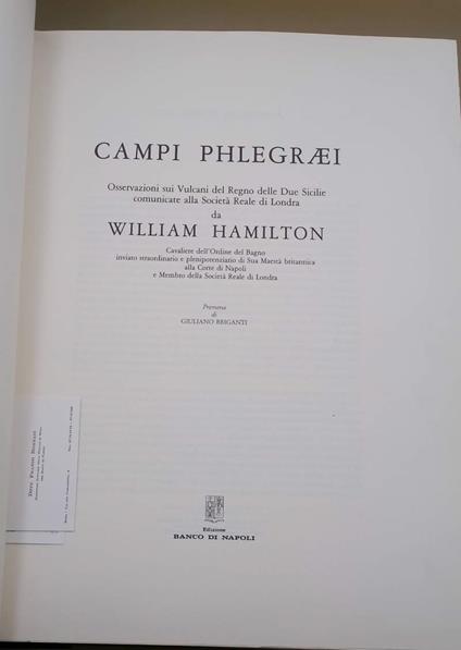 Campi Phlegraei-Osservazioni Sui Vulcani Del Regno Delle Due Sicilie Comunicate Alla Società Reale Di Londra(1985) - William Hamilton - copertina