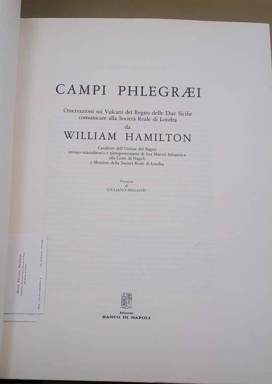 Campi Phlegraei-Osservazioni Sui Vulcani Del Regno Delle Due Sicilie Comunicate Alla Società Reale Di Londra(1985) - William Hamilton - copertina