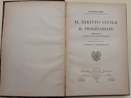 Il Diritto Civile E Il Proletariato-Studio Critico Sul Progetto Di Un Codice Civile Per L'Impero Germanico(1894) - copertina