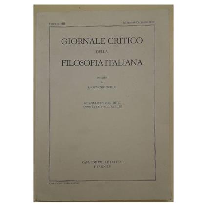 Giornale Critico Della Filosofia Italiana Fondato Da Giovanni Gentile(2010) - copertina