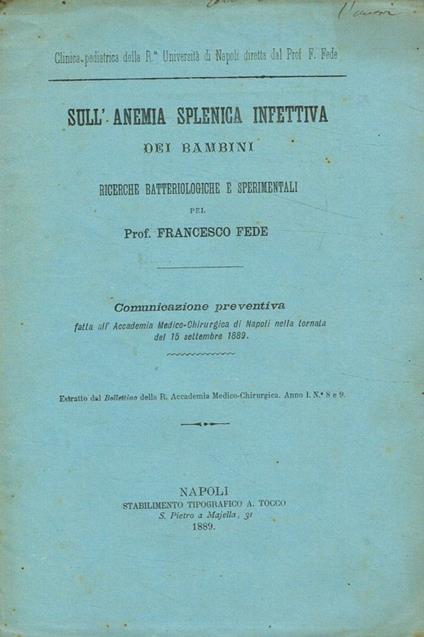 Sull'anemia splenica infettiva dei bambini - Francesco Fedele - copertina