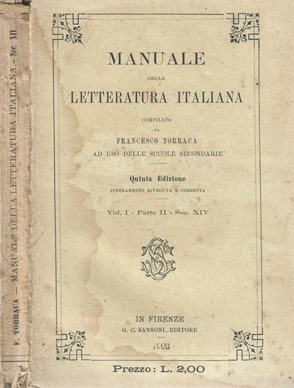 Manuale della letteratura italiana - Francesco Torraca - copertina