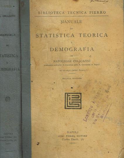 Manuale di statistica teorica e demografia - Napoleone Colajanni - copertina