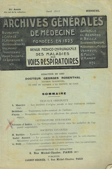 Archives générales de médecine. 91 année, avril 1912 - copertina