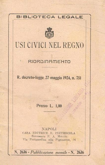 Usi civili nel regno. Riordinamento - copertina