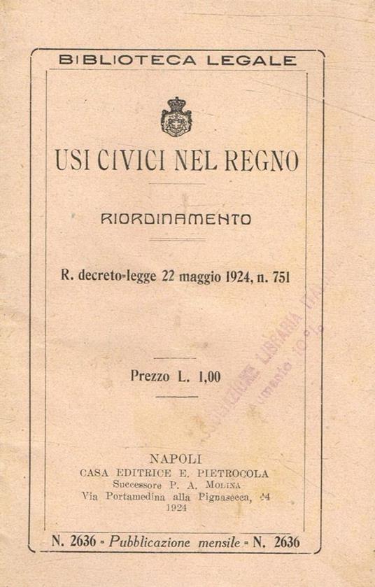 Usi civili nel regno. Riordinamento - copertina