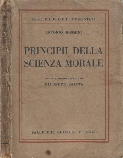 Principii della scienza morale - Antonio Rosmini - copertina