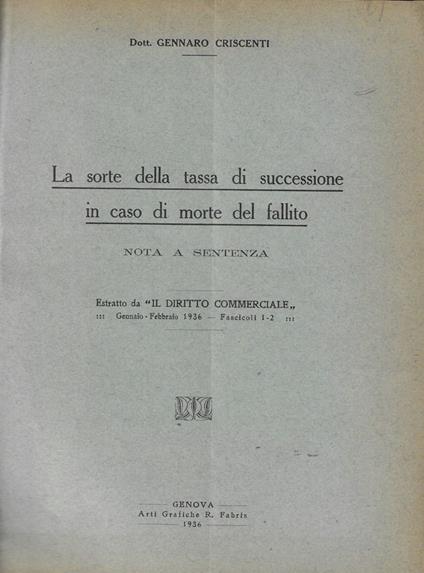 La sorte della tassa di successione in caso di morte del fallito - copertina