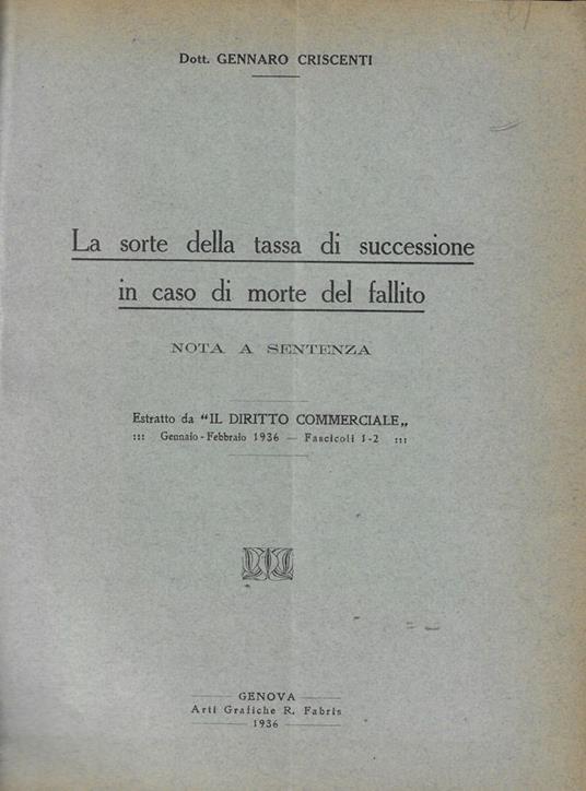 La sorte della tassa di successione in caso di morte del fallito - copertina