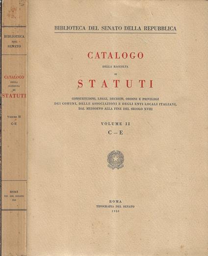 Catalogo della raccolta di Statuti Vol. II - copertina