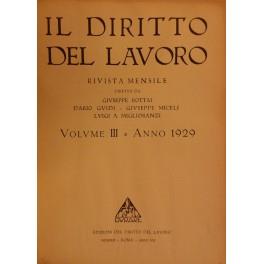 Il Diritto del lavoro. Volume III - 1929 - copertina