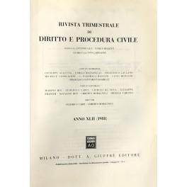 Rivista trimestrale di diritto e procedura civile. Diretta da: A. Cicu, E. Redenti, G. Auletta, E. Bassanelli, M. Bin, F. Carpi, G. De Nova, G. Franchi, F. Galgano, M. Giorgianni, N. Irti, G.F. Mancini, L. Mengoni, U. Romagnoli, F. Santoro Passarelli - copertina