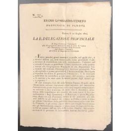 La R. Delegazione Provinciale. Regno Lombardo-Veneto. Provincia di Padova. Versamento da parte dell'esattore della rata della contribuzione, alla Congregazione Municipale - copertina