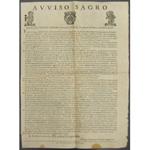 Avviso Sagro. Annuncio da parte dell'arcivescovo di Larissa di una funzione nel giorno dedicato a Carlo Borromeo per festeggiare la liberazione dello Stato dalla dominazione francese