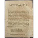 Notificazione. Deputazione degli alloggi. Denuncia degli alloggi ancora occupati dagli ufficiali della Repubblica Romana