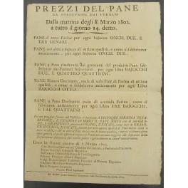 Prezzi del pane da osservarsi dai fornai dalla mattina degli 8 marzo 1802 a tutto il giorno 14 detto. Lista dei prezzi e possibilità di vendere pane misto - copertina