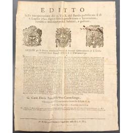 Editto. Sulla interpretazione del bando pubblicato nel 1802 riguardante la proibizione, lavorazione, vendita e introduzione delle polveri da sparo - copertina