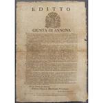 Editto Giunta di Annona. Obbligo per i proprietari terrieri, i coloni e gli affittuari di consegnare le Assegne per le terre e le tenute di loro proprietà a cui si aggiunge la messa a coltura delle terre incolte