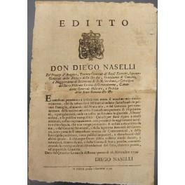 Editto Don Diego Naselli. Invito alla denuncia presso le Autorità del Governo e del Generale Bourcard di truffatori che, spacciandosi per militari, requisiscono beni alle famiglie private - copertina