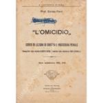 L' omicidio . Corso di lezioni di diritto e procedura penale. Stenografate dallo studente Alberto Berio e compilate dalla studentessa Tina Cassinelli. Anno accademico 1918-1919