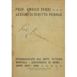 Lezioni di diritto penale. Stenografate dal dott. Vittore Bonfigli. Università di Roma. Anno 1908-1909 - Enrico Ferri - copertina