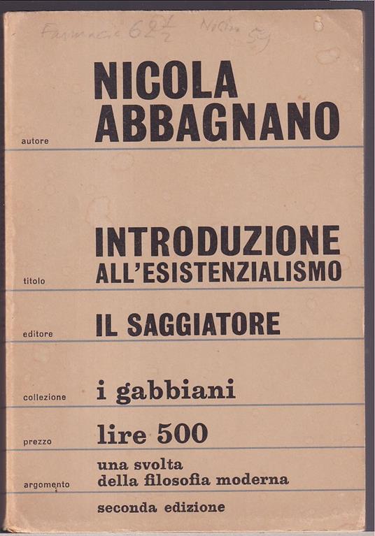Introduzione all'esistenzialismo - Nicola Abbagnano - copertina
