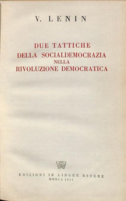 Due tattiche della socialdemocrazia nella rivoluzione democratica - copertina