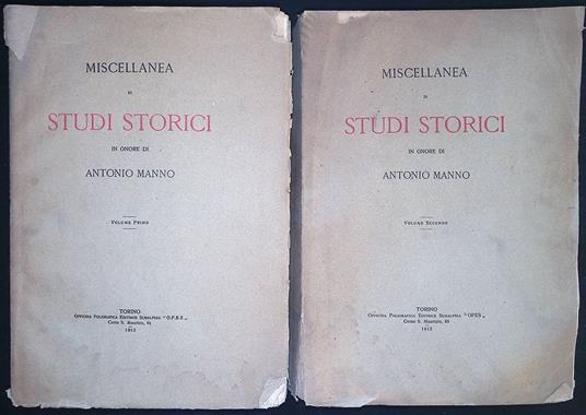 Miscellanea di Studi Storici in onore di Antonio Manno - Vol. I-II - copertina