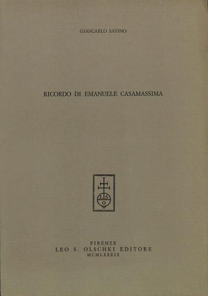 Ricordo di Emanuele Casamassima. Estratto - Gianfranco Contini - copertina