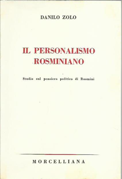Il personalismo rosminiano - Danilo Zolo - copertina