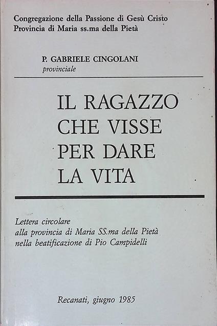 Il ragazzo che visse per dare la vita. Lettera circolare alla provincia di Maria SS.ma della Pietà nella beatificazione di Pio Campidelli - Gabriele Cingolani - copertina