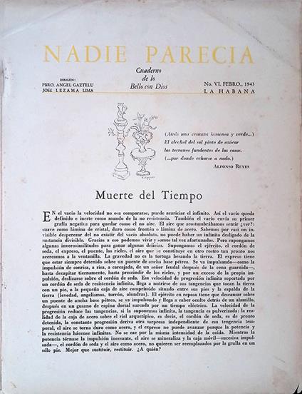 Nadie Parecia. Cuaderno de lo Bello con Dios. N. VI febro 1943 - José Lezama Lima - copertina