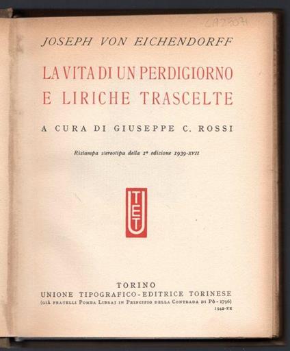 La vita di un perdigiorno e liriche trascelte - Joseph von Eichendorff - copertina