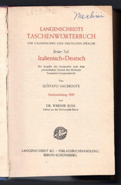 Dizionario Tascabile delle lingue italiana e tedesca - Gustavo Sacerdote - copertina