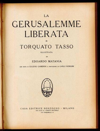 La Gerusalemme liberata di Torquato Tasso illustrata da Edoardo Matania - Torquato Tasso - copertina