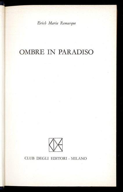 Ombre in paradiso - Erich Maria Remarque - copertina