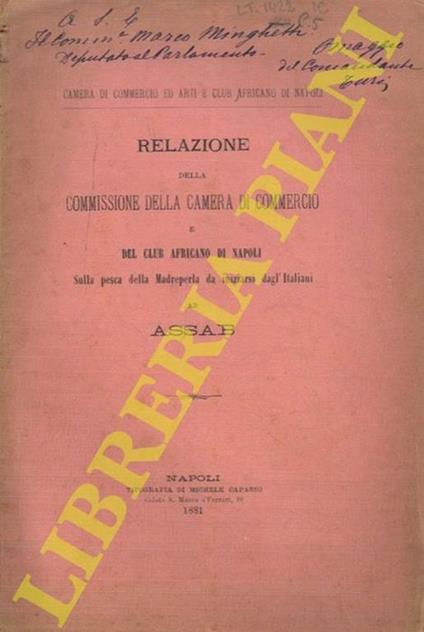 Relazione della Commissione della Camera di commercio e del Club africano di Napoli sulla pesca della madreperla da iniziarsi dagl'italiani ad Assab - copertina