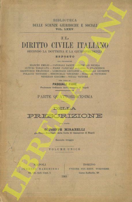 Della prescrizione secondo le leggi italiane - Giuseppe Mirabelli - copertina