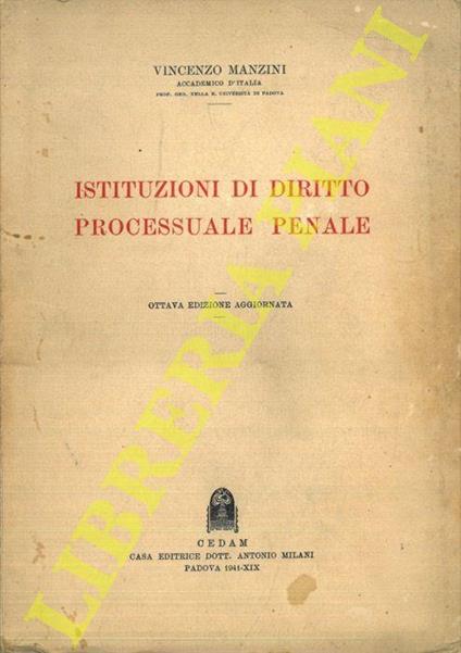 Istituzioni di diritto processuale penale - Vincenzo Manzini - copertina