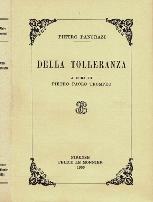 Della tolleranza - Pietro Pancrazi - copertina