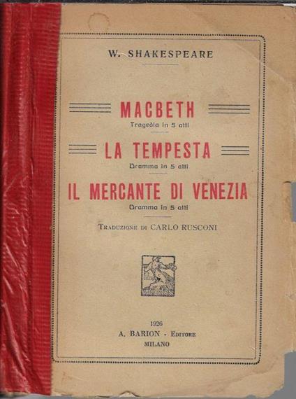Macbeth, la tempesta, Il mercante di Venezia - William Shakespeare - copertina