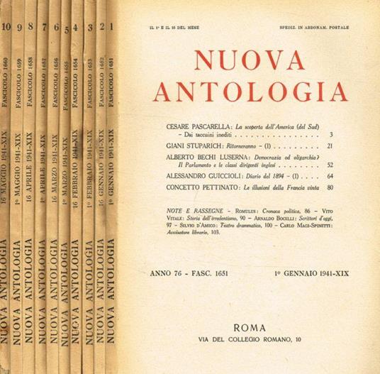 Nuova antologia anno 1941, fasc.1, 2, 3, 4, 5, 6, 7, 8, 9, 10 - Luigi Federzoni - copertina
