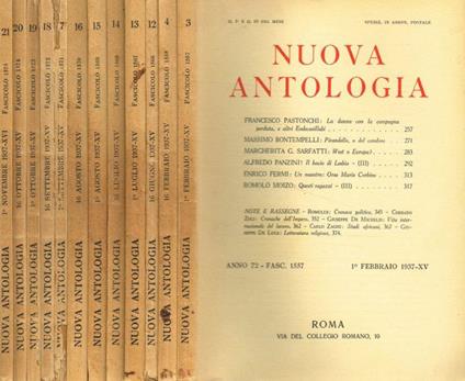 Nuova antologia. Anno 1937, fasc.3, 4, 12, 13, 14, 15, 16, 17, 18, 19, 20, 21 - Luigi Federzoni - copertina