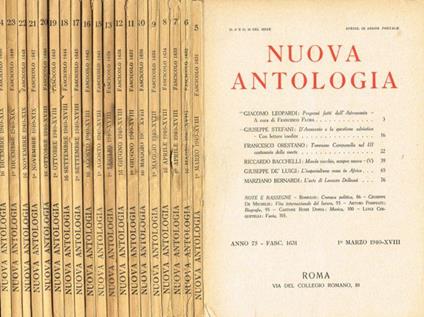 Nuova antologia. Anno 1940, fasc.5, 6, 7, 8, 9, 10, 11, 12, 13, 15, 16,17,18,19, 20, 21, 22, 23, 24 - Luigi Federzoni - copertina
