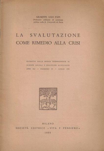 La svalutazione come rimedio alla crisi - Giuseppe Ugo - copertina