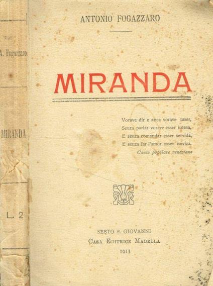 Miranda - Antonio Fogazzaro - copertina
